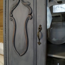 Sold - Grey Gustavian Shabby Chic Antique China Cabinet Hutch Distressed Chalk Painted Furniture Grey Depression Era - thumbnail 2