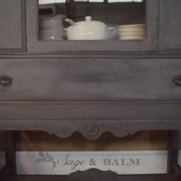 Sold - Grey Gustavian Shabby Chic Antique China Cabinet Hutch Distressed Chalk Painted Furniture Grey Depression Era - thumbnail 4