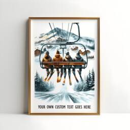 Custom Family Ski Poster - Personalised Print - Wall Art Skiing Gift Of 4 Snowboard Artwork Decor - thumbnail 3