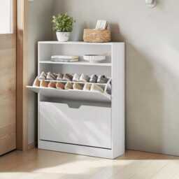Slim Shoe Cabinet 2 Flip Doors Entryway Rack, Space-Saving Organizer - thumbnail 2