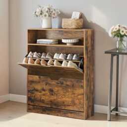 Slim Shoe Cabinet 2 Flip Doors Entryway Rack, Space-Saving Organizer - thumbnail 1