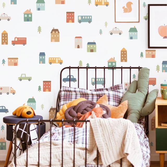 City Street Wall Decals - Nursery Decor, Car & Truck Stickers, Kids Room Decal, Reusable Removable Stickers - image 1
