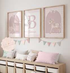Unicorn Prints, Theme Room Girls Wall Art, Prints For Girls, Blush Pink Floral, Nursery Decor, Toddler Girl Bedroom, Set Of 3 - thumbnail 1