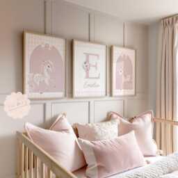 Unicorn Prints, Theme Room Girls Wall Art, Prints For Girls, Blush Pink Floral, Nursery Decor, Toddler Girl Bedroom, Set Of 3 - thumbnail 2