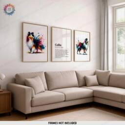 Collie Dog Prints - Set Of 3 Posters - Watercolor Definition Wall Art Colourful Painting Room Decor Dogs Pet Artwork Gift Pets Lover - thumbnail 1