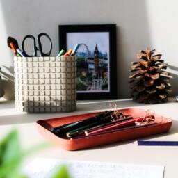 Red Terracotta Concrete Stationery Tray - Minimalist Desks Organizer Tray- Pencil Holder Jeweler -Work Desk - thumbnail 3
