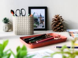 Red Terracotta Concrete Stationery Tray - Minimalist Desks Organizer Tray- Pencil Holder Jeweler -Work Desk - thumbnail 1