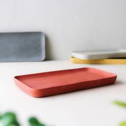 Red Terracotta Concrete Stationery Tray - Minimalist Desks Organizer Tray- Pencil Holder Jeweler -Work Desk - thumbnail 2