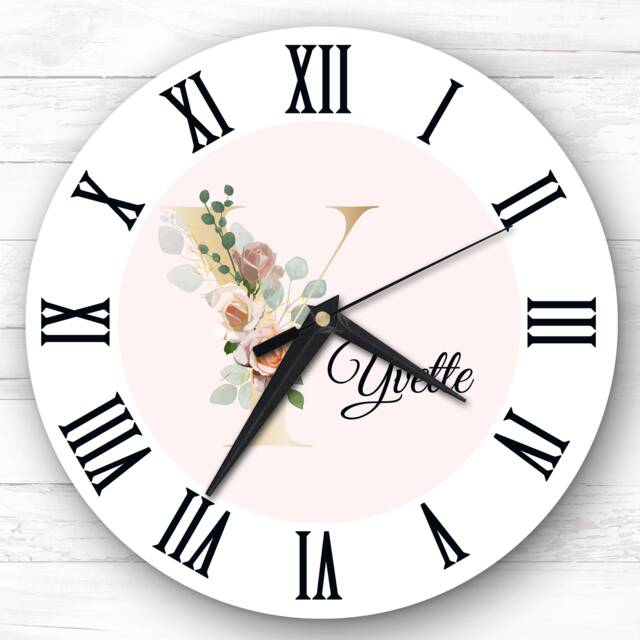 Floral Alphabet Name Initial Letter Y Personalised Gift Clock - image 1