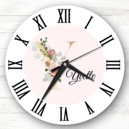 Floral Alphabet Name Initial Letter Y Personalised Gift Clock