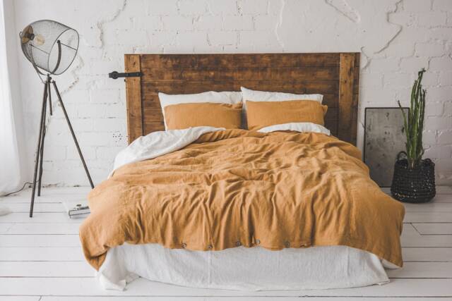 Honey Gold Linen Duvet Cover Soft Washed Bedding, Custom Sizes - image 1