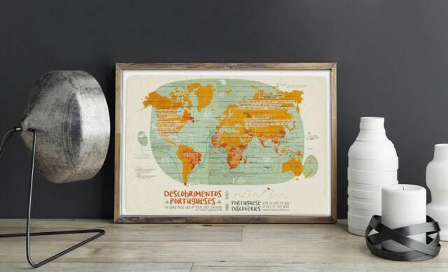 Original Portuguese Discovery Map Wall Art Printing Poster Illustration Print Drawings Graphic Design Artwork Home Decor - image 1