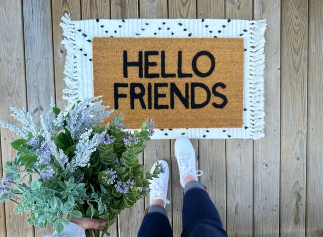 Hello Friends Doormat, Spring Classroom Housewarming Gift, Closing Gift - image 1