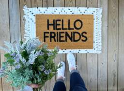 Hello Friends Doormat, Spring Classroom Housewarming Gift, Closing Gift - thumbnail 1