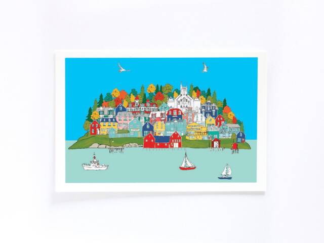 Lunenburg Art Print. Illustrated Costal Scene Of Nova Scotia, Wall Decor, Size 8 X 10 Inches - image 1