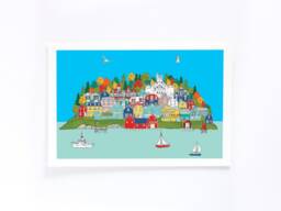 Lunenburg Art Print. Illustrated Costal Scene Of Nova Scotia, Wall Decor, Size 8 X 10 Inches - thumbnail 1
