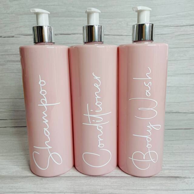 Hinch Inspired Signature Pink Bathroom Bottle Reusable Dispensers 500Ml Shampoo Conditioner Soap Dispenser Set Mrs Kitchen Home Bottle - image 1