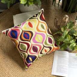 Embroidered Geometric, Multicolor Art Silk, 24x24/26x26 Modern Euro Sham - Multi Galore - thumbnail 3