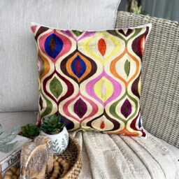 Embroidered Geometric, Multicolor Art Silk, 24x24/26x26 Modern Euro Sham - Multi Galore - thumbnail 2