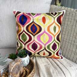 Embroidered Geometric, Multicolor Art Silk, 24x24/26x26 Modern Euro Sham - Multi Galore - thumbnail 2