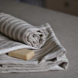 striped Linen Towels Set Of 2 Large Natural Bath Sheets Pre Washed Throw Flat Beach New Home Present For Men Body - thumbnail 3