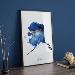 Alaska Map Blue & Gold Wall Art Print - Us State United States Of America Usa - thumbnail 3