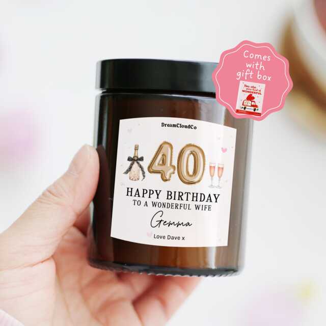 40Th Birthday Gift For Wife From Husband - Personalized Candle For Her Forty Milestone Happy - image 1