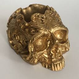 Handmade Small Gold Skull Tealight Holder, Intricate Gothic Skull, Gifts, Halloween Decor, Victorian Decor, Golden Accent - thumbnail 3