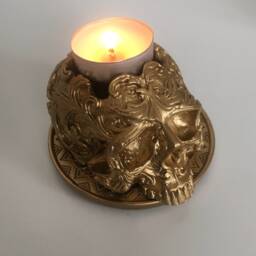 Handmade Small Gold Skull Tealight Holder, Intricate Gothic Skull, Gifts, Halloween Decor, Victorian Decor, Golden Accent - thumbnail 2