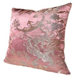 Throw Pillow Cover Mauve & Gold Silk Brocade Rubelli Fabric Madama Butterfly Pattern - Made in Italy - thumbnail 4