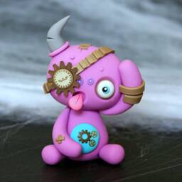 steampunk Polymer Clay Sculpture Handmade Miniature Monster - thumbnail 2
