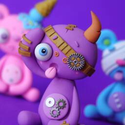 steampunk Polymer Clay Sculpture Handmade Miniature Monster - thumbnail 4