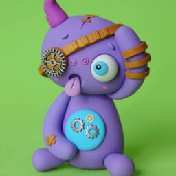 steampunk Polymer Clay Sculpture Handmade Miniature Monster - thumbnail 3