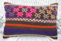 Antique Pillows, Body Pillow, Kilim Pillow Cover, 12x18 Pink Covers, Patterned Case, Vintage Accent 166 - thumbnail 1