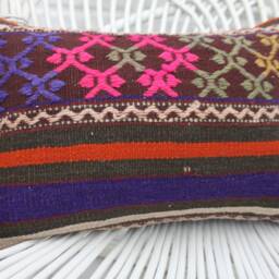 Antique Pillows, Body Pillow, Kilim Pillow Cover, 12x18 Pink Covers, Patterned Case, Vintage Accent 166 - thumbnail 3
