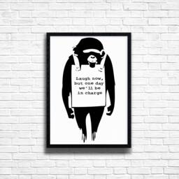 Banksy Laugh Now Print Graffiti Street Art On Canvas - thumbnail 1