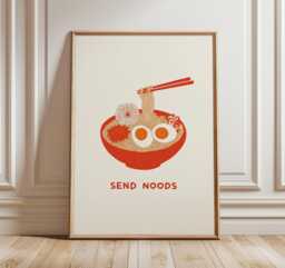 Send Noods Poster, Funny Kitchen Wall Art, Ramen Bowl Print, Minimalist Noodle Illustration, Asian Food Decor, Modern Typography Artwork - thumbnail 1
