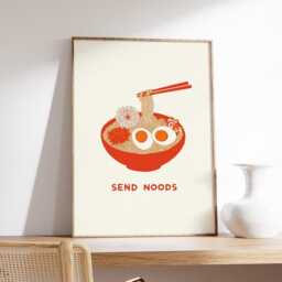 Send Noods Poster, Funny Kitchen Wall Art, Ramen Bowl Print, Minimalist Noodle Illustration, Asian Food Decor, Modern Typography Artwork - thumbnail 2