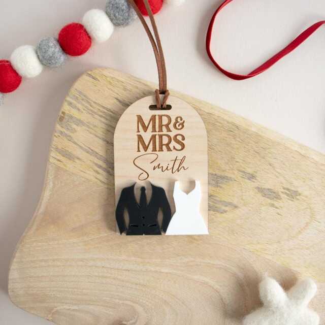 First Christmas Married Hanging Bauble Mr & Mrs Ornament - image 1