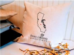 California Home Custom Coordinates 18 Or 20 Inch Pillow Cover, Choose Your City & Coordinates, Housewarming Gift, Hostess Gift