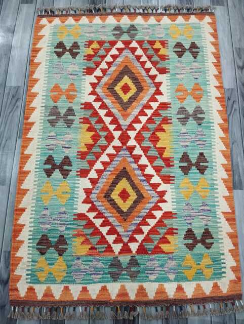 Classic Rug, Handmade Artisan Afghan Turkish Scandinavian Navajo Bohemian Wool Flatweave Multicolour Kilim Rug 149x100 cm - image 1