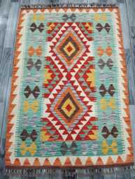 Classic Rug, Handmade Artisan Afghan Turkish Scandinavian Navajo Bohemian Wool Flatweave Multicolour Kilim Rug 149x100 cm - thumbnail 1