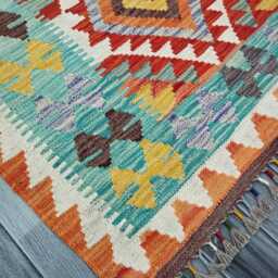 Classic Rug, Handmade Artisan Afghan Turkish Scandinavian Navajo Bohemian Wool Flatweave Multicolour Kilim Rug 149x100 cm - thumbnail 2