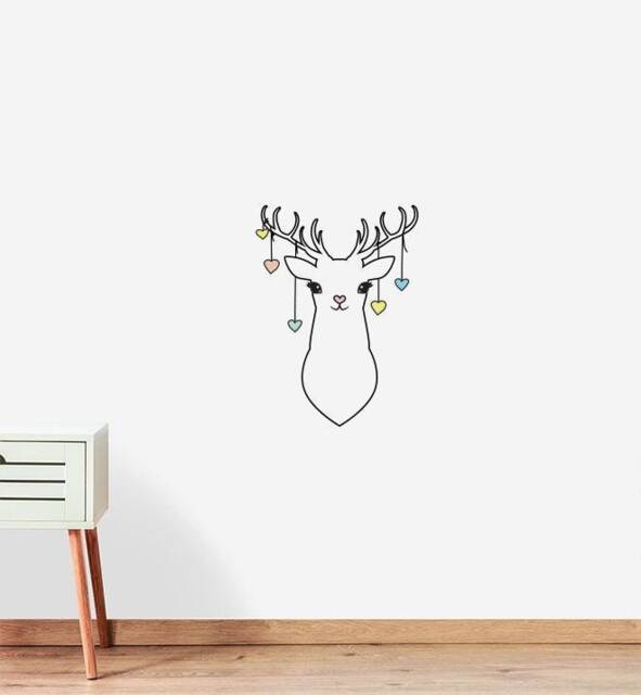 Simple Deer With Hearts Wall Sticker Decal - Illustration Stickers, Animals Decals, Home Decor, Illustrations
