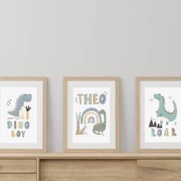 Personalized Dinosaur Prints, Kids Nursery Wall Art, Set Of 3 - thumbnail 2