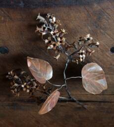 ??etal Flower - Forged Copper Lilac On River Stone. Sculpture By Thesteelstylethings, 7 Anniversary Gift