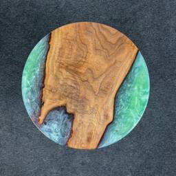 20 Inch Walnut Epoxy River Coffee Table, Live Edge Resin Wood Handmade Round Table With Black Metal Hairpin Legs - thumbnail 3