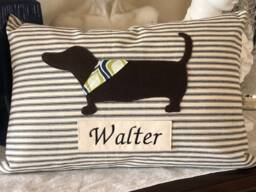 Personalized Dachshund Pillow Cover Appliqu?? Dog Throw, French Ticking - thumbnail 1