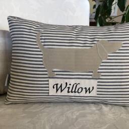 Personalized Dachshund Pillow Cover Appliqu?? Dog Throw, French Ticking - thumbnail 4