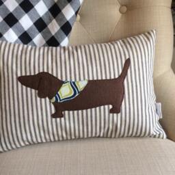 Personalized Dachshund Pillow Cover Appliqu?? Dog Throw, French Ticking - thumbnail 3